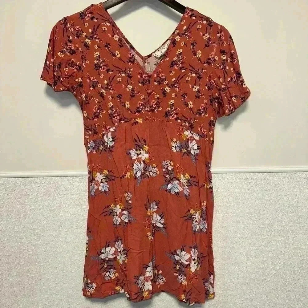 Women's Pink Rose Floral Dress Size S Red